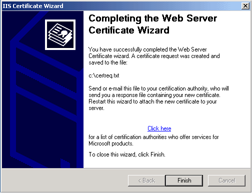 IIS Certificate Wizard - completed