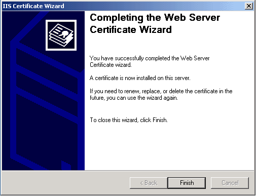 IIS Certificate Wizard - completed instalation